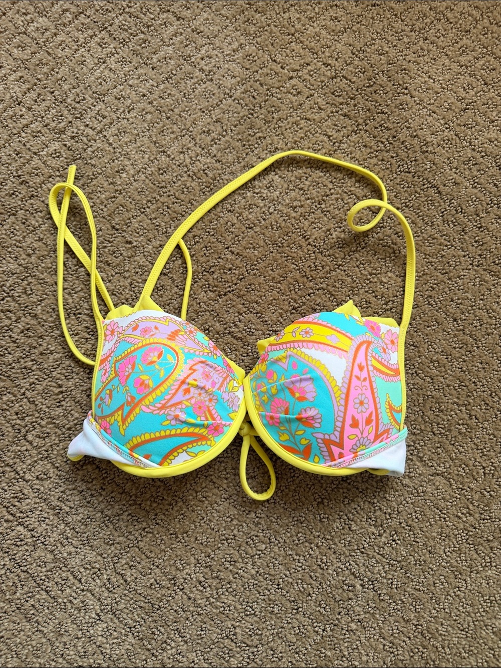 Victoria's Secret Yellow Multicolor Paisley Push-Up Bikini Top